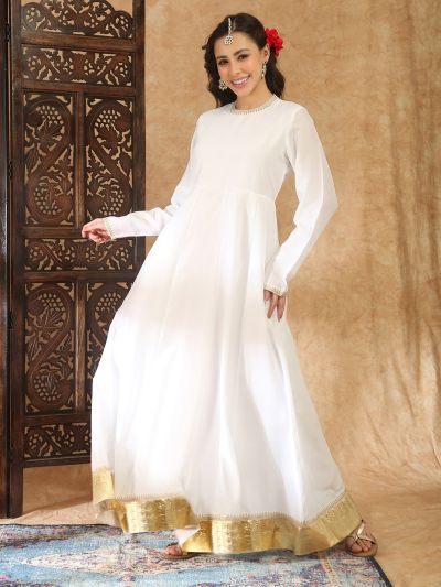 chinese dress ladies Pink Ethnic Maxi Gown with Embellished Belt – Indi Ethnics main image 0