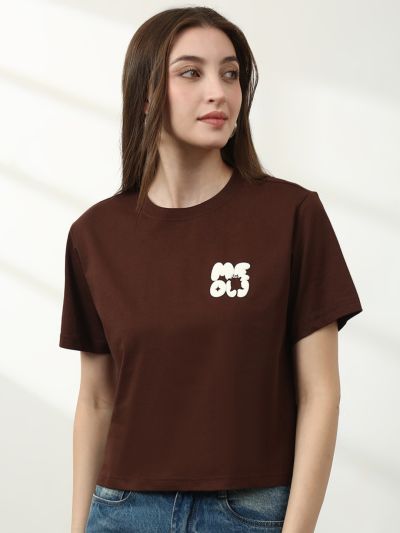 Globus Women Brown Round Neck Short Sleeves Graphic Print Relaxed Fit T-Shirt
