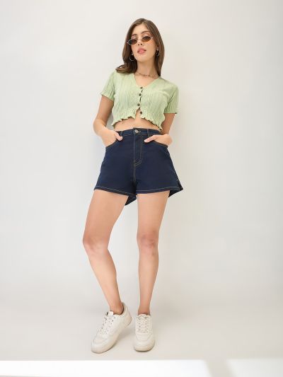 Globus Women Dark Blue Slim Fit Mid-Rise Denim Shorts