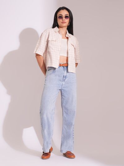 Globus Women Light Blue Cotton High Rise Straight Fit Jeans