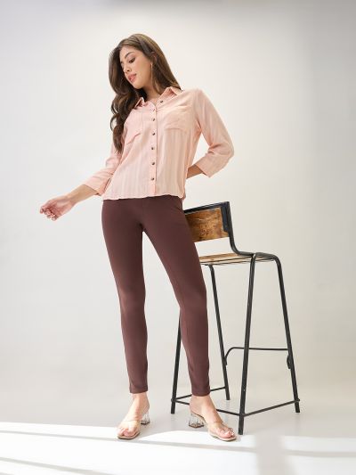 Globus Women Chocolate Stretchable Mid-Rise Skinny Fit Treggings