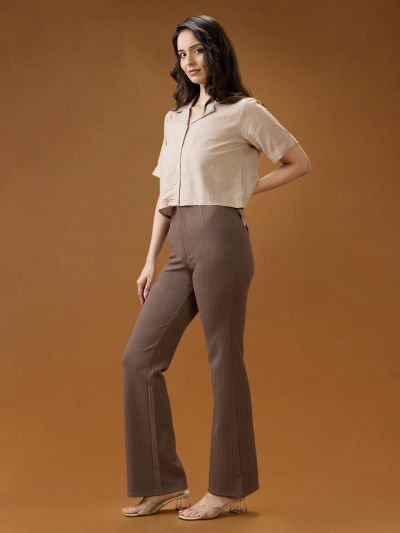 Globus Women Mouse Self Design Mid Rise Tapered Fit Stretchable Trousers