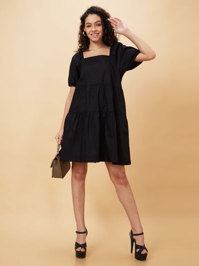 Globus Women Black Solid A-Line Casual Dress