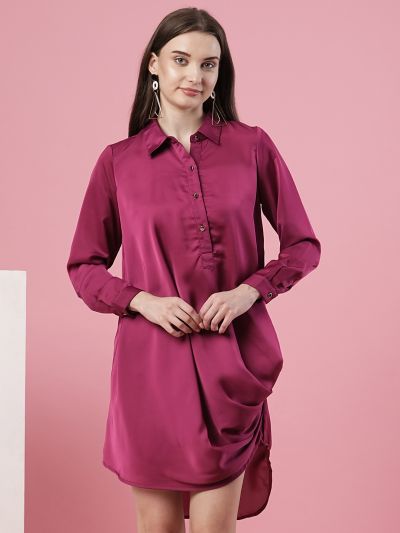 Globus Women Pink Shirt Collar Above Knee Party Dress
