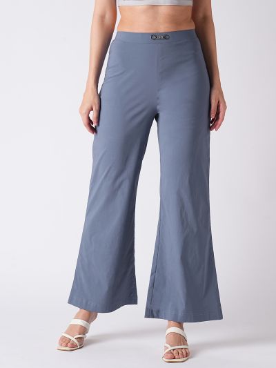 Globus Women Arctic Blue Mid Rise Flared Fit Bootcut Trouser