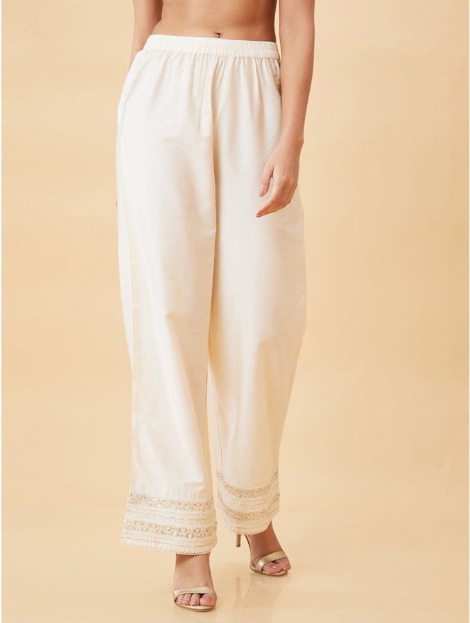 Buy Tara Lifestyle Plain Casual Wear Off White Palazzo Pant for Women's at  Amazon.in