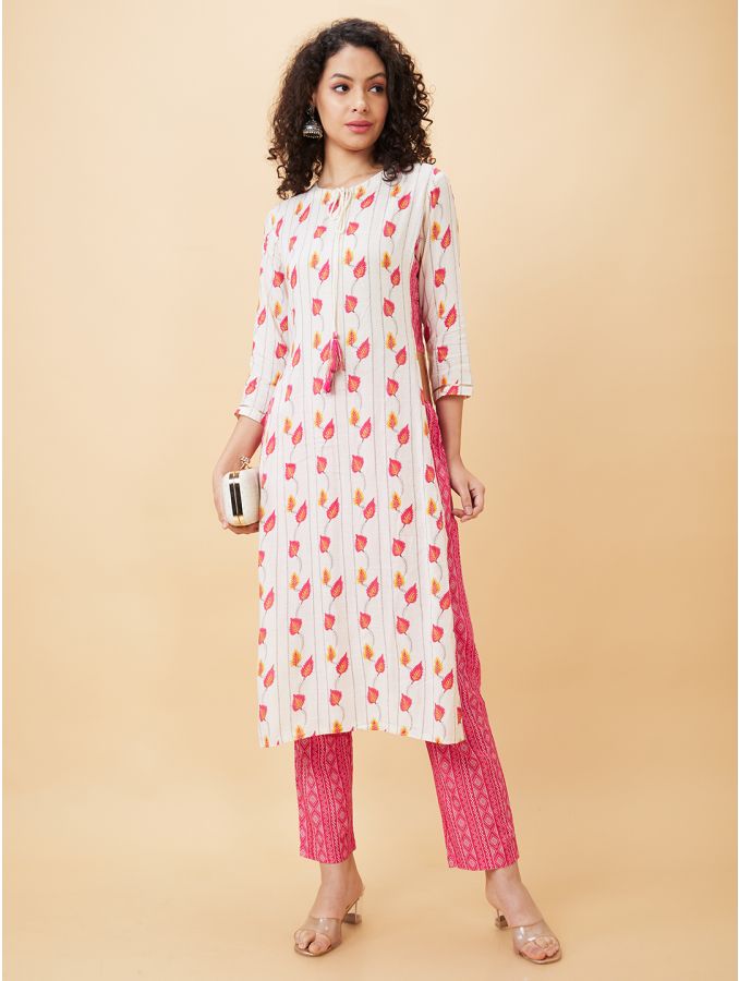 Vedic Women Blue Floral Printed Gotta Patti Liva Kurta with Trouser Wi