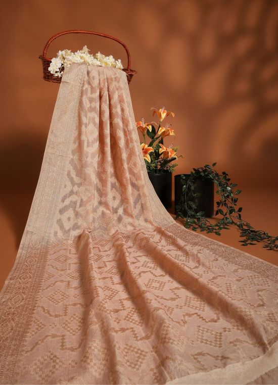 Globus Women Gold Geometric Woven Design Tasselled Border Brocade Festive Dupatta