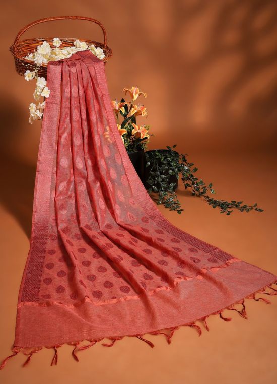 Globus Women Pink Ethnic Woven Design Tasselled Border Brocade Festive Dupatta