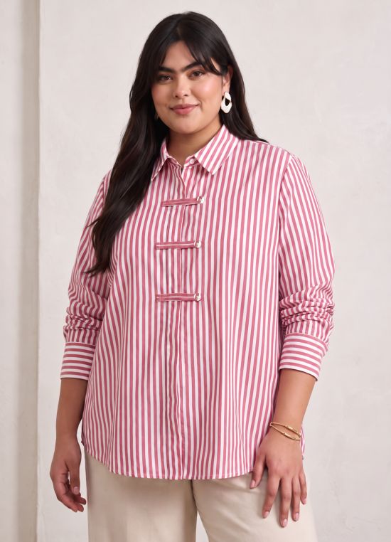 Globus Women Brown Vertical Striped Spread Collar Long Cuffed Sleeves Cotton Shirt