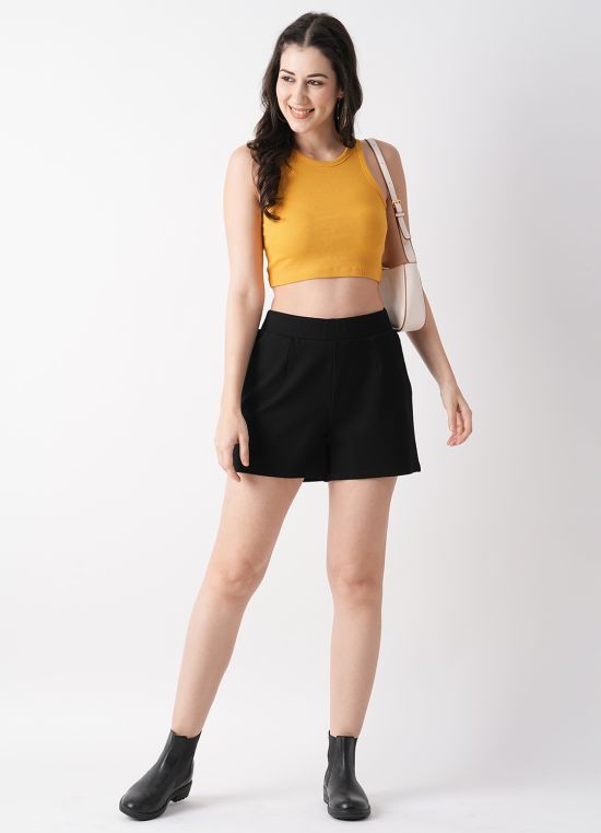 Globus Women Black Regular Fit Mid-Rise Hot Shorts