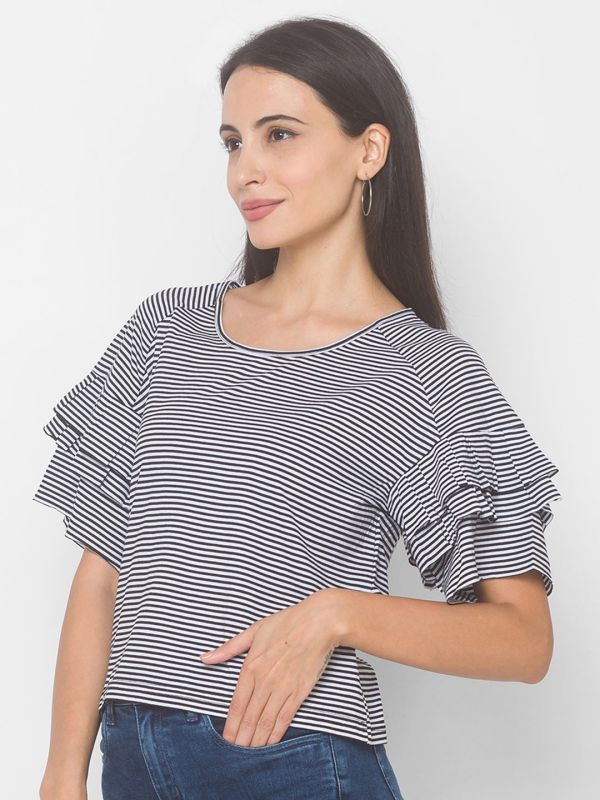 Globus Black Striped Round Neck T-Shirt