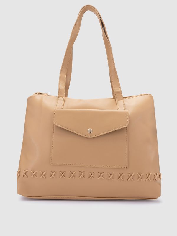 Globus Women Beige Solid Vegan Leather Handheld Bag