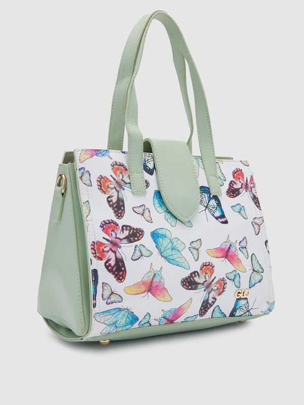 Globus Women Mint Printed Vegan Leather Handheld Bag