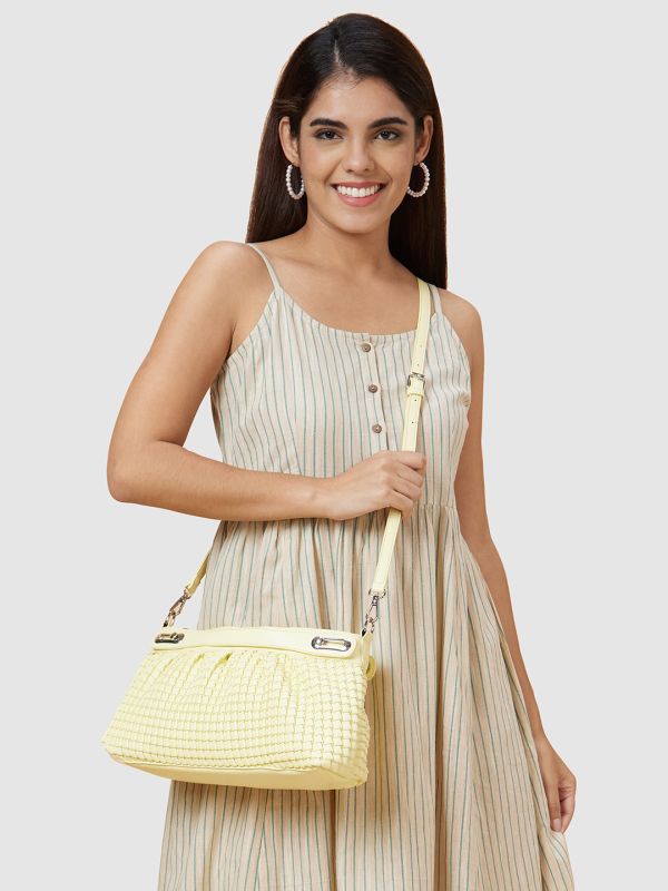 Globus Women Yellow Textured Vegan Leather Handheld Bag
