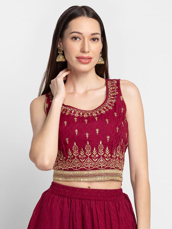 Globus Magenta Embroidered Crop Top