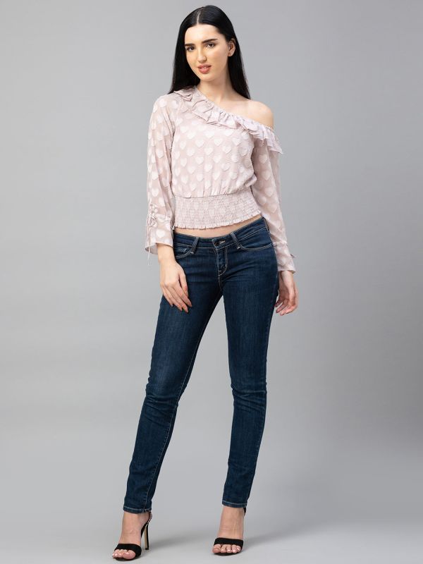 Globus Pink Self Design Crop Top