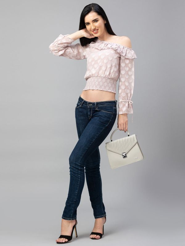 Globus Pink Self Design Crop Top