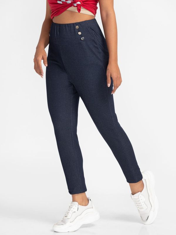 Globus Indigo Solid Skinny Fit Cropped Peg Trousers