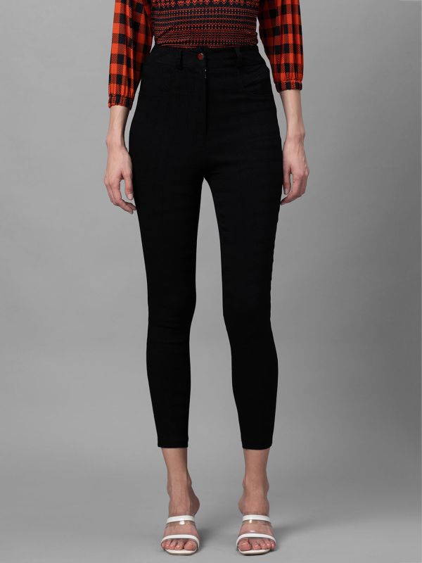 Globus Black Checked Skinny Fit Cropped Peg Trousers