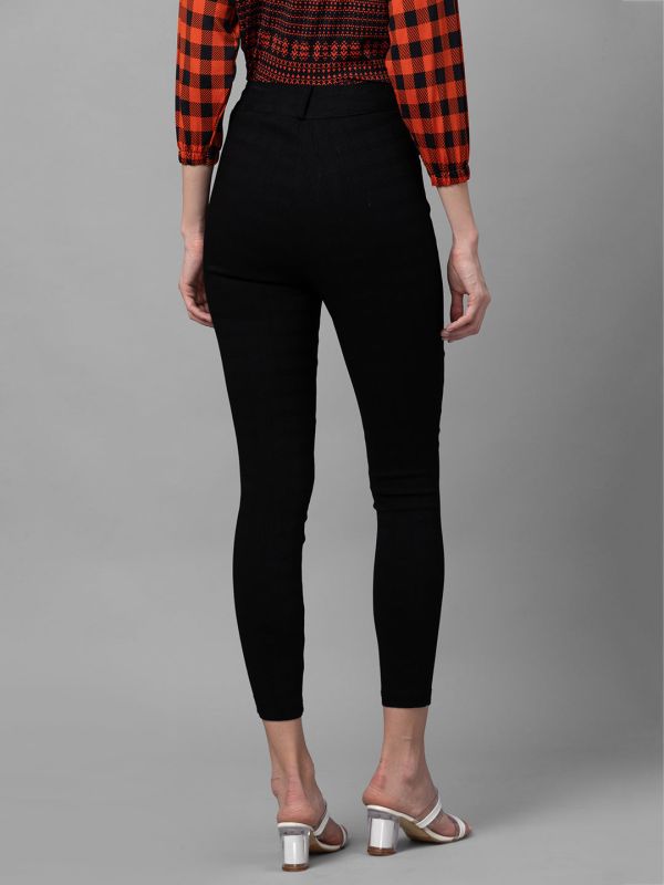 Globus Black Checked Skinny Fit Cropped Peg Trousers