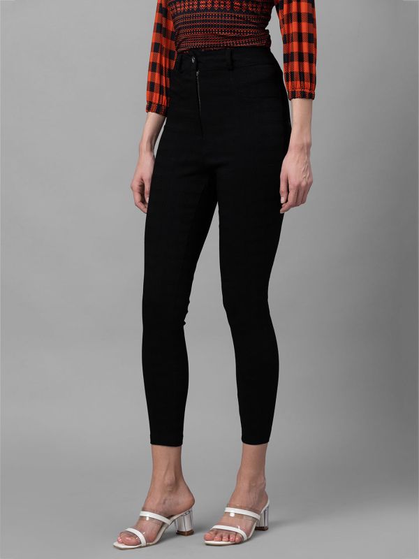 Globus Black Checked Skinny Fit Cropped Peg Trousers