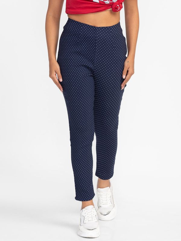 Globus Navy Printed Skinny Fit Cropped Peg Trousers