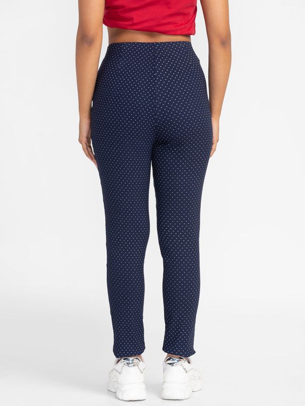 Globus Navy Printed Skinny Fit Cropped Peg Trousers