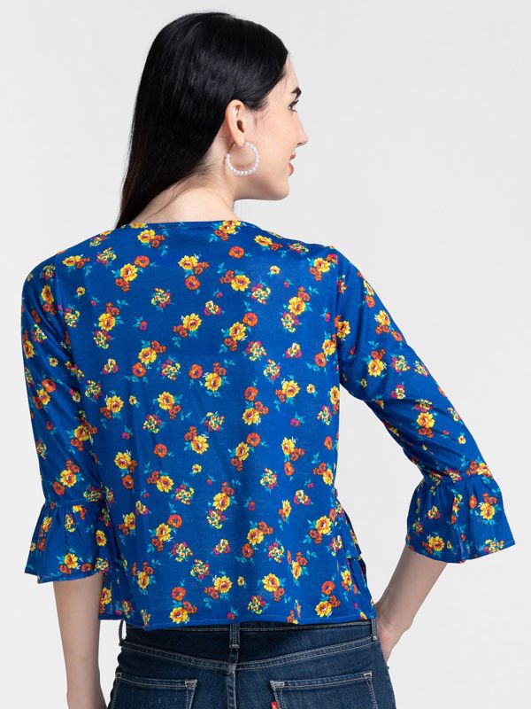 Globus Royal Blue Printed Shrug