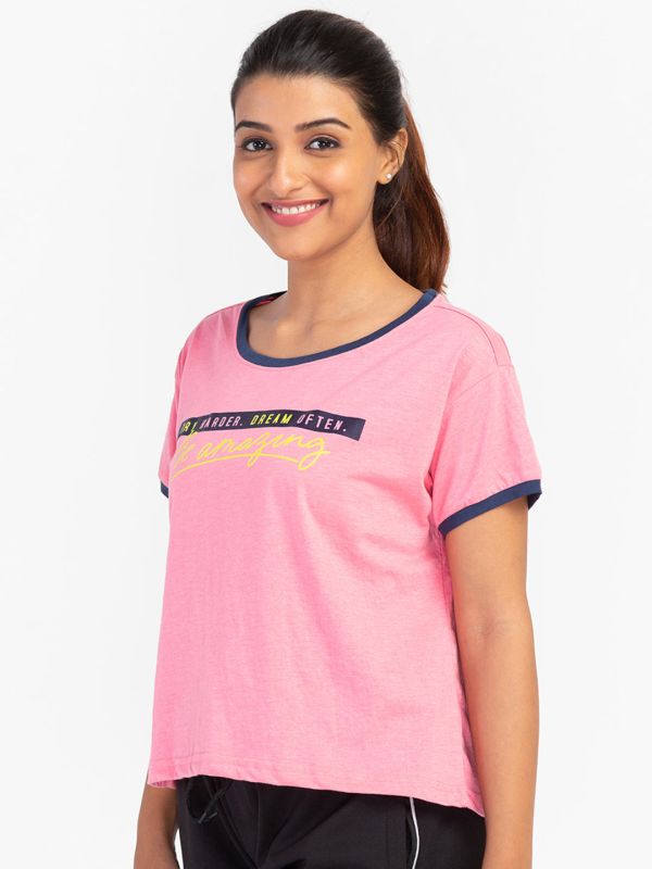 Globus Pink Printed Regular Fit Sports Tshirt