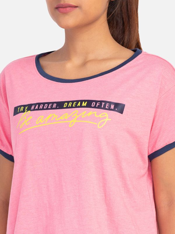 Globus Pink Printed Regular Fit Sports Tshirt