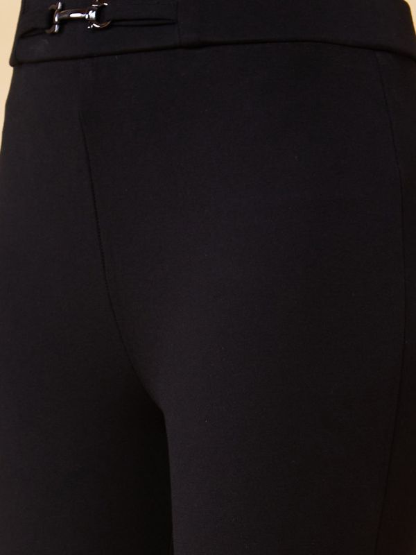 Globus Women Black Stretchable Flat Front Slim Fit Workwear Treggings