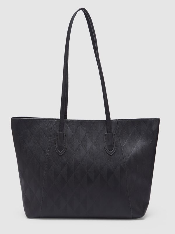 Globus Women Black Self Design Vegan Leather Tote Bag