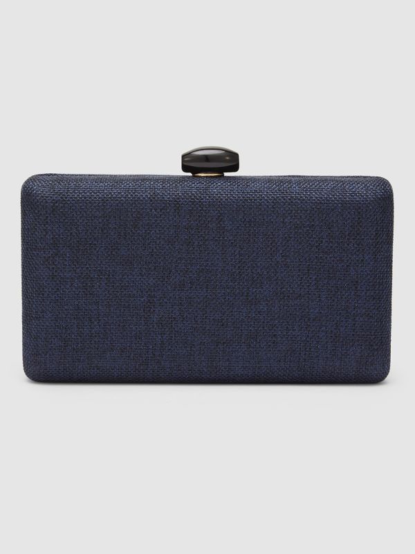 Globus Women Navy Textured Party Box Clutch