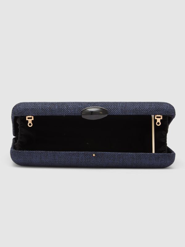 Globus Women Navy Textured Party Box Clutch