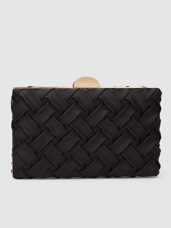 Globus Women Black Textured Party Box Clutch