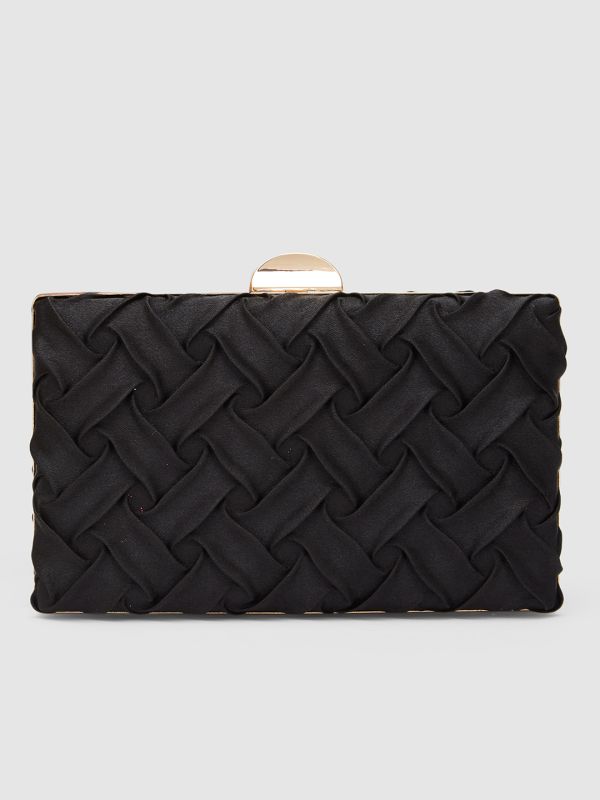 Globus Women Black Textured Party Box Clutch