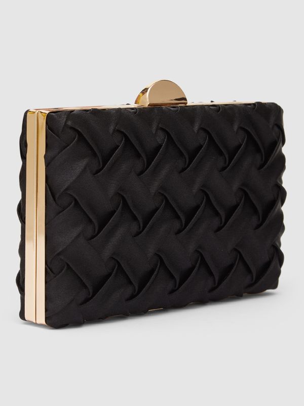 Globus Women Black Textured Party Box Clutch