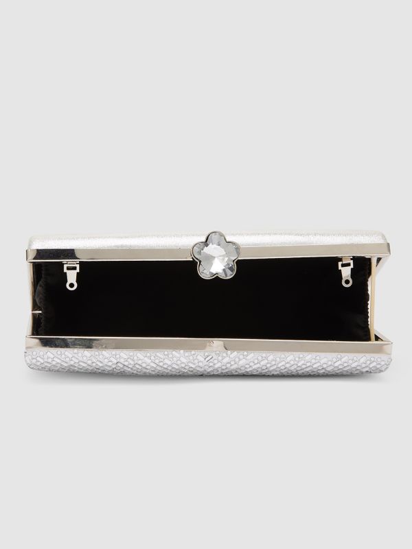 Globus Women Silver Embellished Party Box Clutch