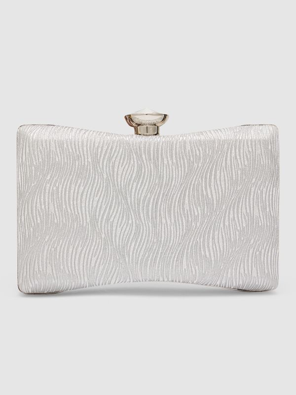 Globus Women Silver Embellished Party Box Clutch