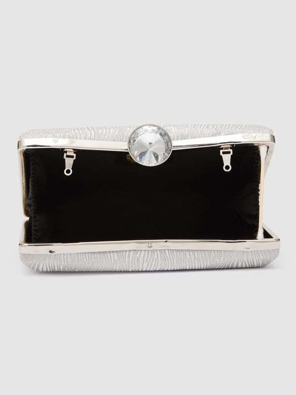 Globus Women Silver Embellished Party Box Clutch