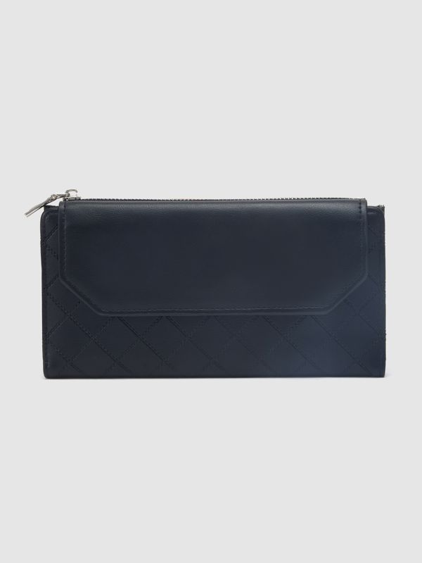 Globus Women Black Textured Envelope Wallet