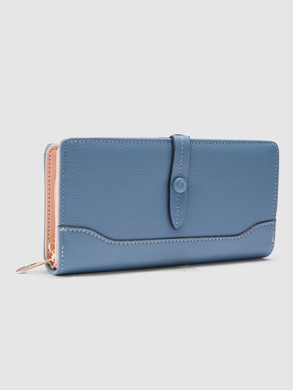 Globus Women Blueish Grey Textured Zip Around Wallet Button Closure Wallet