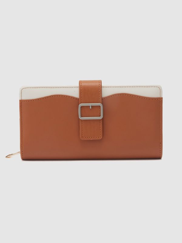 Globus Women Tan Colourblocked Zip Around Wallet