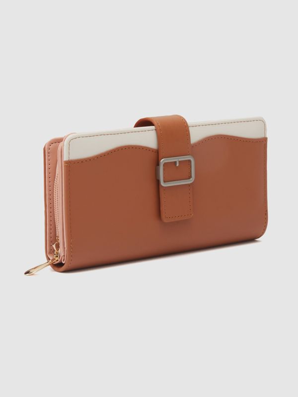 Globus Women Tan Colourblocked Zip Around Wallet