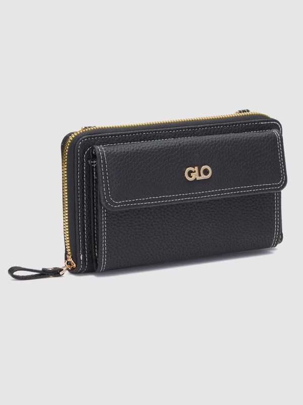 Globus Women Black Textured Zip Around Wallet