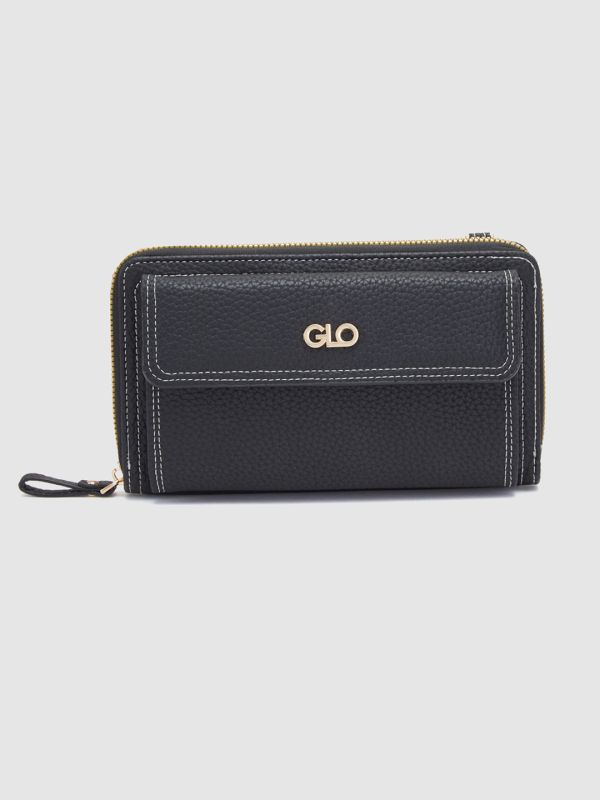 Globus Women Black Textured Zip Around Wallet