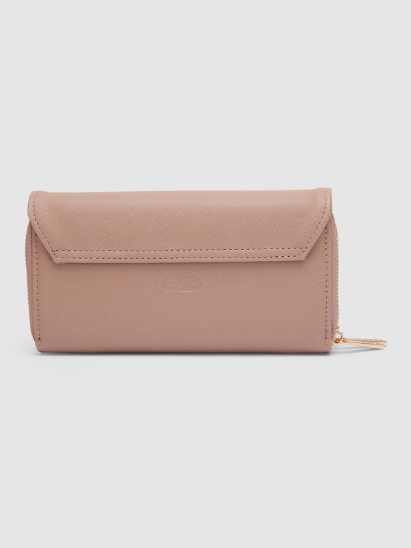 Globus Women Taupe Solid Vegan Leather Envelope Wallet with Wrist Loop