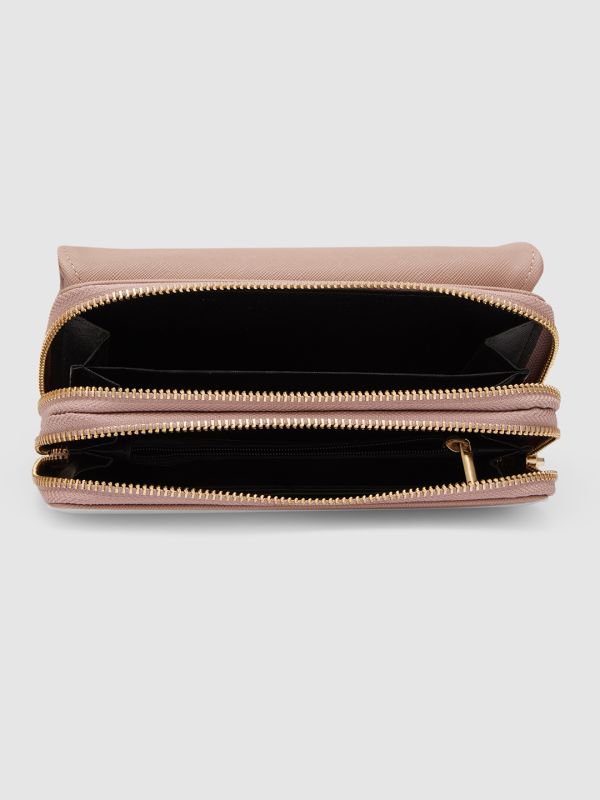 Globus Women Taupe Solid Vegan Leather Envelope Wallet with Wrist Loop