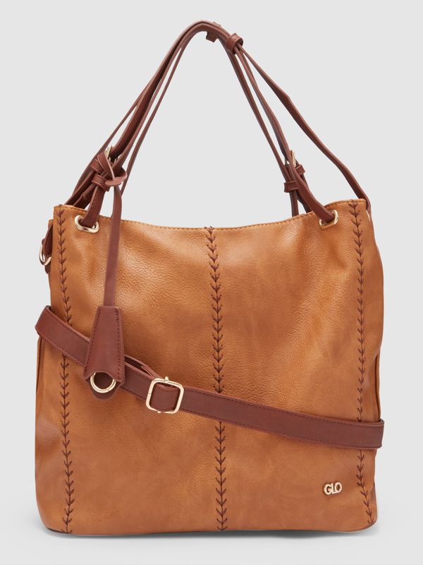 Globus Women Tan Textured Vegan Leather Hobo Bag